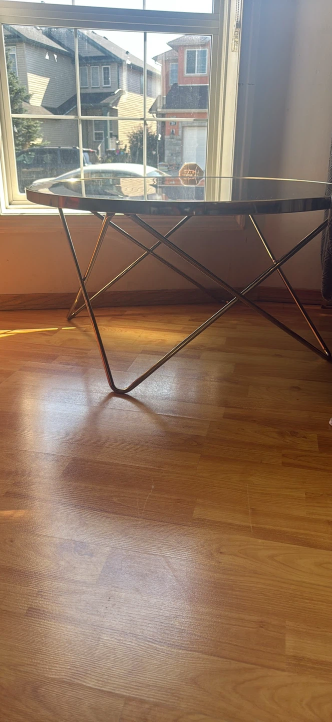 Round Glass Top Coffee Table with Gold Frame - photo 5