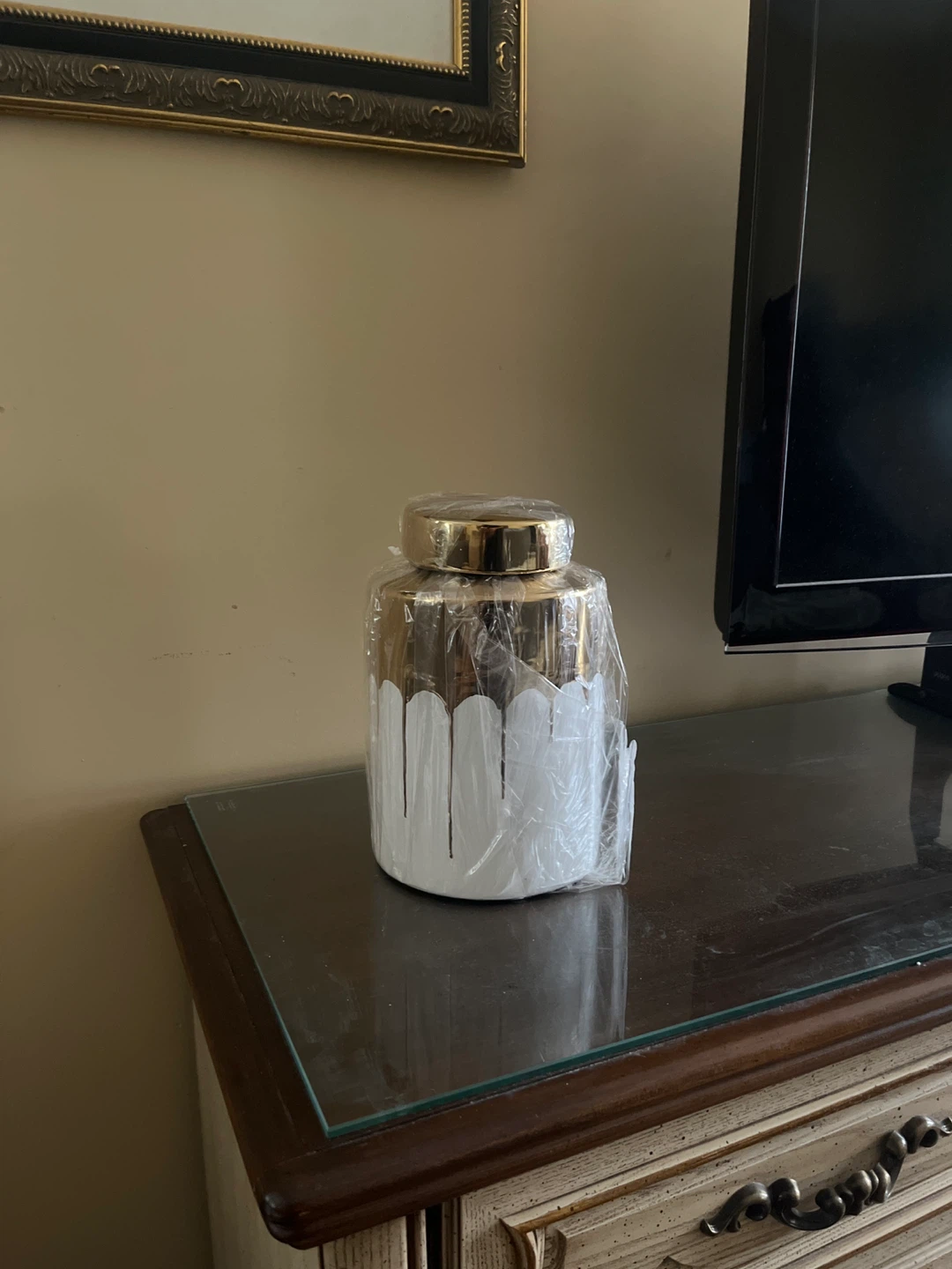 11" Gold Drip Ginger Jar – Perfect Wedding/Housewarming Gift! - photo 2