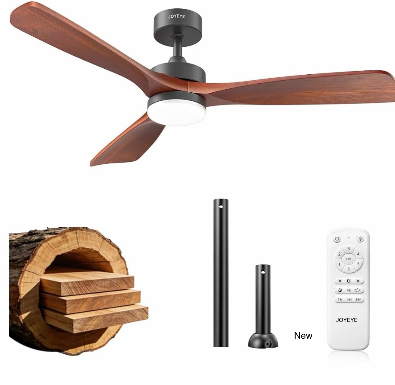 JOYEYE 52-inch Solid Walnut Ceiling Fan with Light