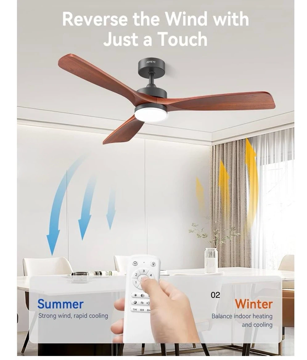 JOYEYE 52-inch Solid Walnut Ceiling Fan with Light - photo 3