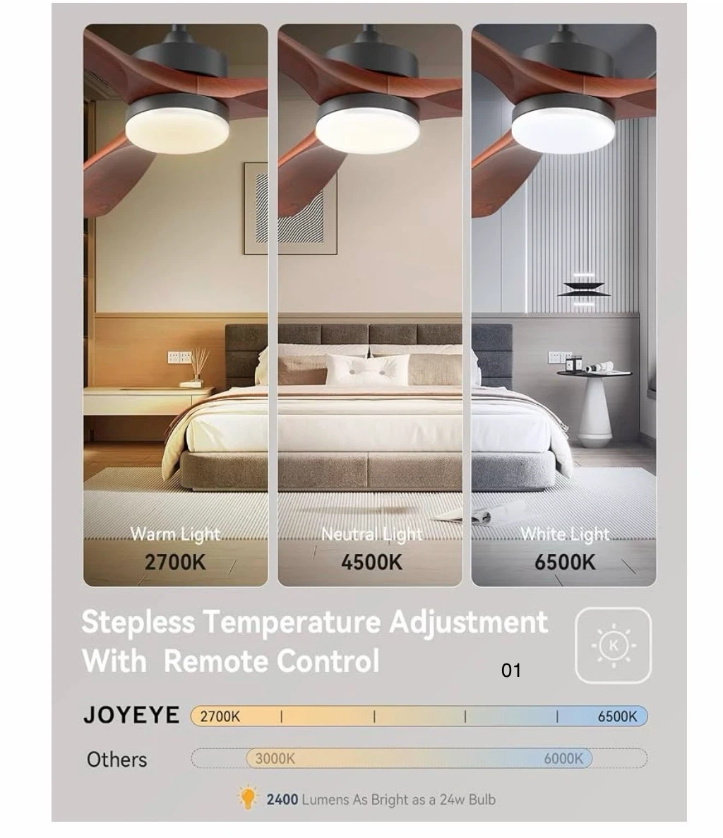 JOYEYE 52-inch Solid Walnut Ceiling Fan with Light - photo 4
