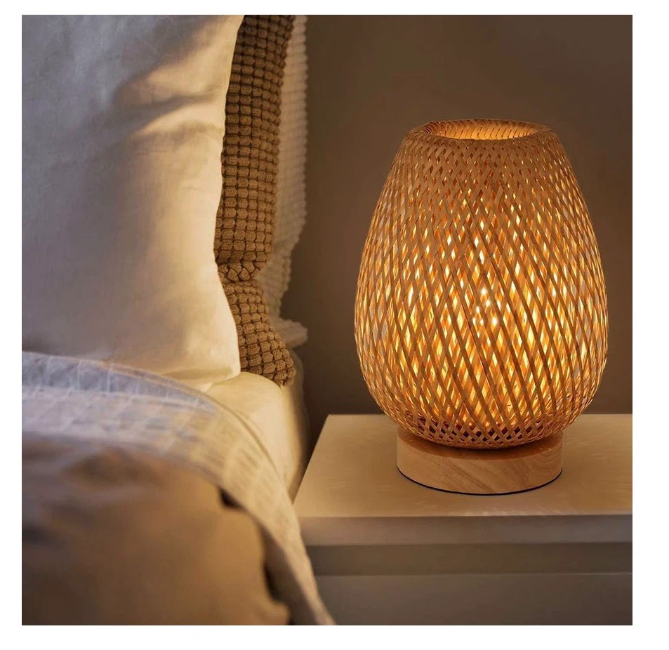 Handmade Bamboo Woven Table Lamp, 3 Color and Stepless Dimmable