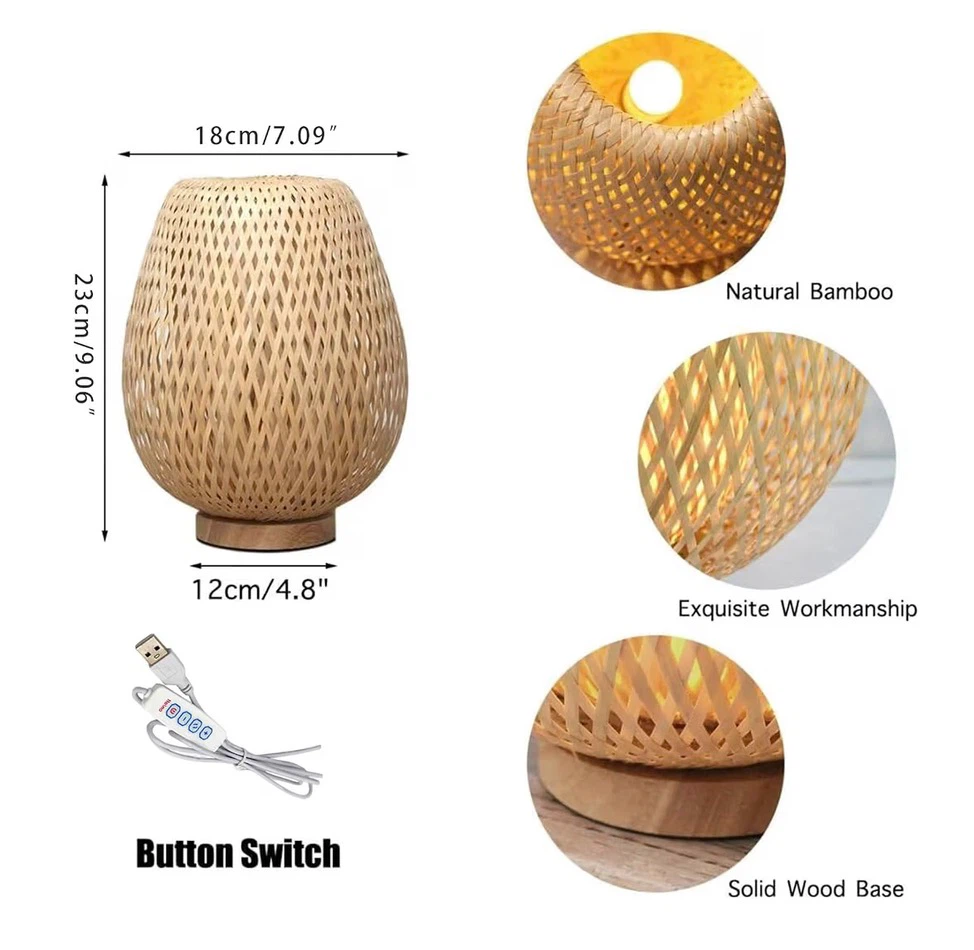 Handmade Bamboo Woven Table Lamp, 3 Color and Stepless Dimmable - photo 3