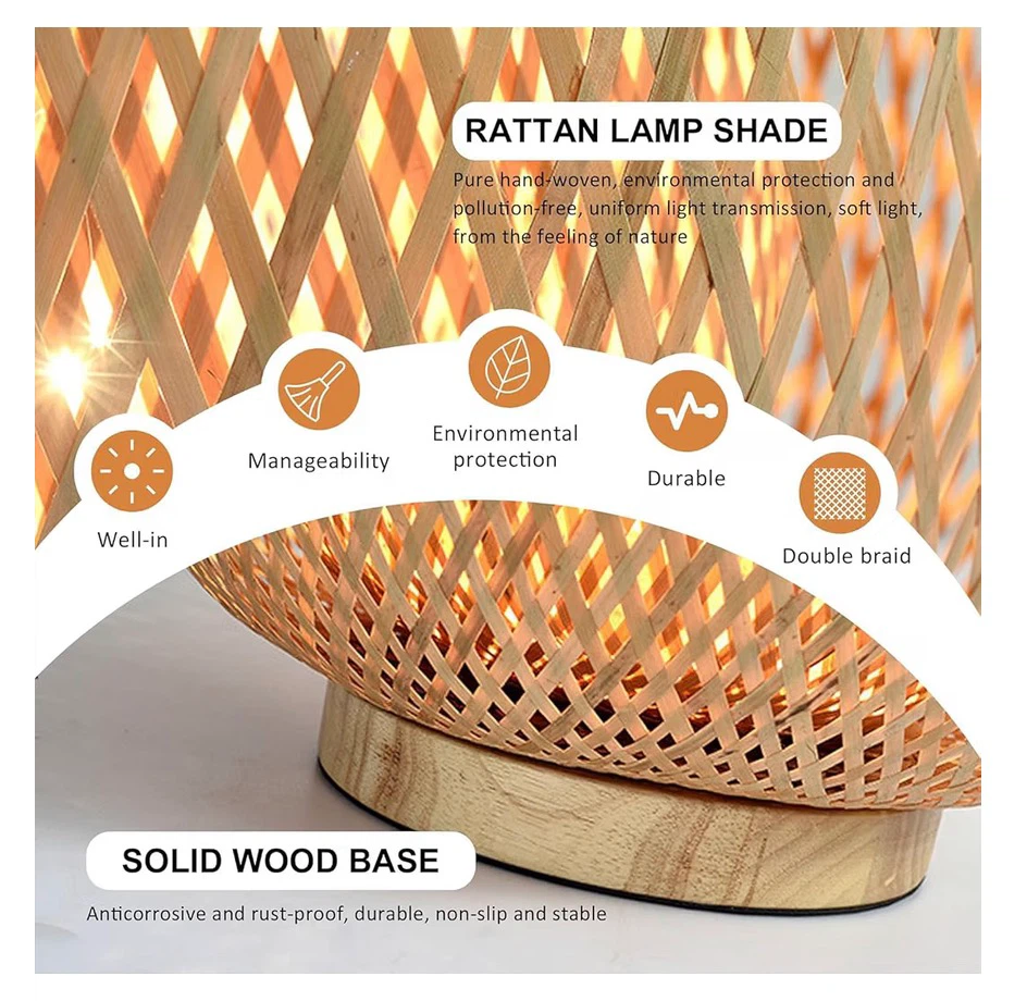 Handmade Bamboo Woven Table Lamp, 3 Color and Stepless Dimmable - photo 4