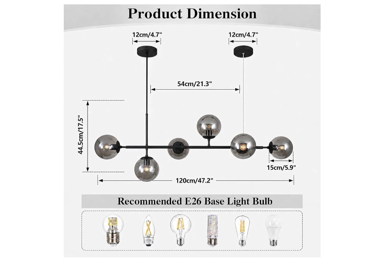 Sputnik Chandelier Pendant Light Smoke Glass Globe - photo 5