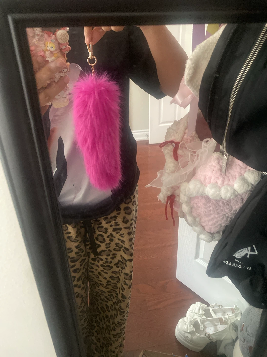 Hot Pink Faux Fur Tail Keychain - photo 2