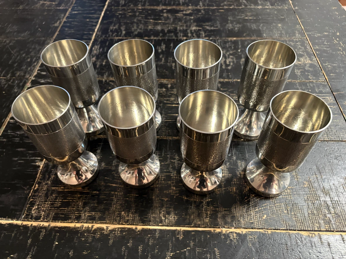 8 MCM Swedish Pewter Cups, Karl-Erik Palmberg for Alton, 10 Date