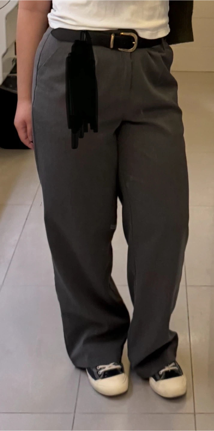 grey high waisted straight pants