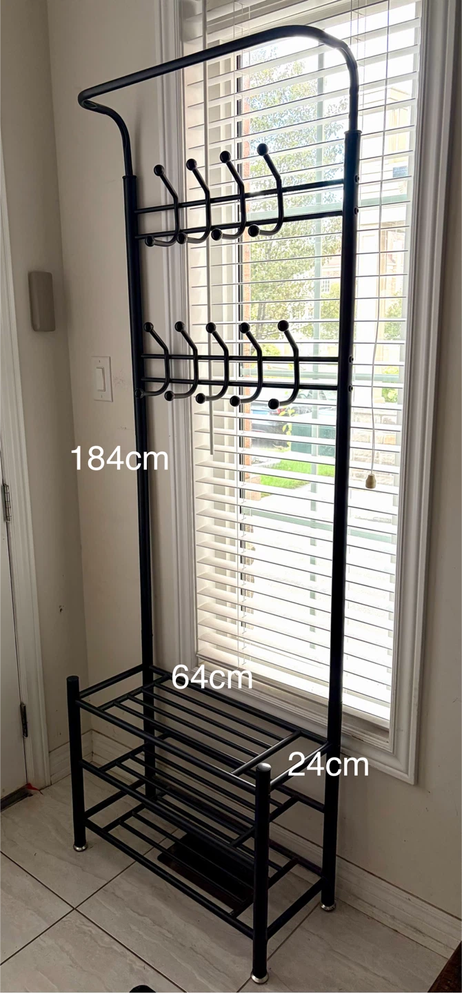 Black Metal Hall Tree Coat Rack with Shoe Storage