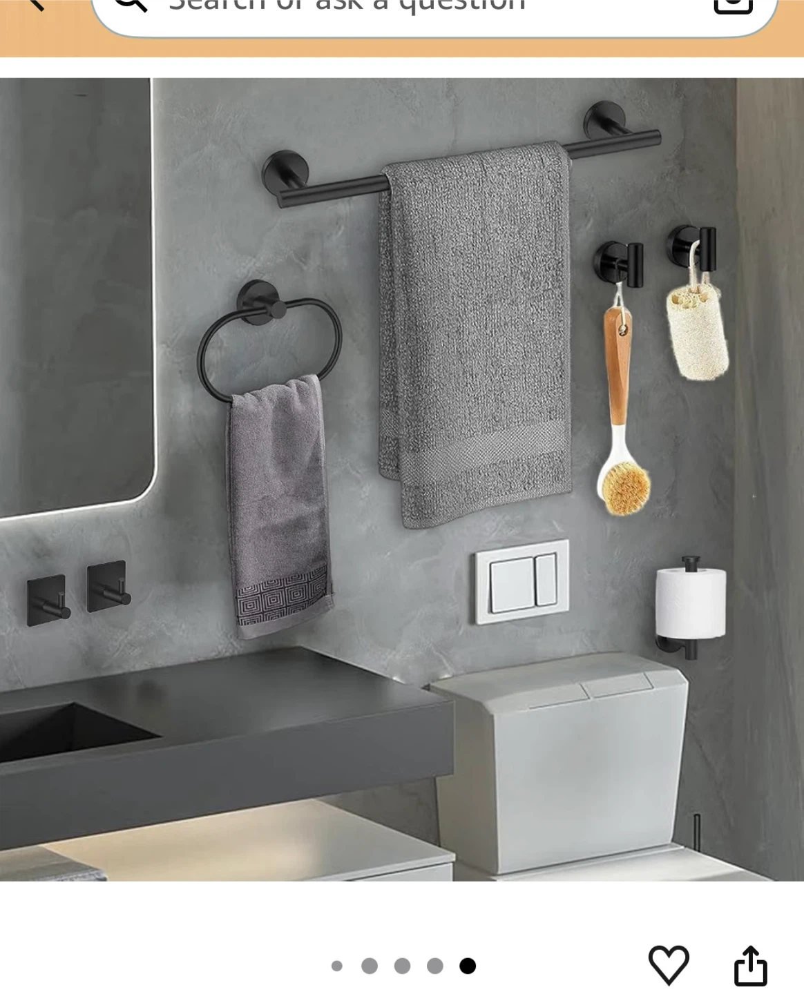 Black Bathroom Hardware Set of 5 Pieces