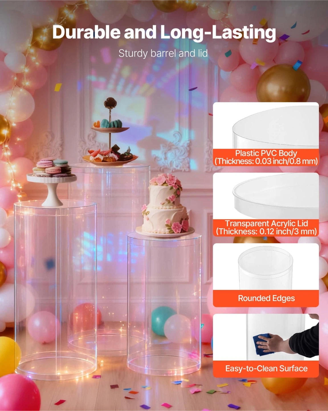 3 Pc Round Cylinder Pedestal Stands Wedding, Parties - Clear - photo 2