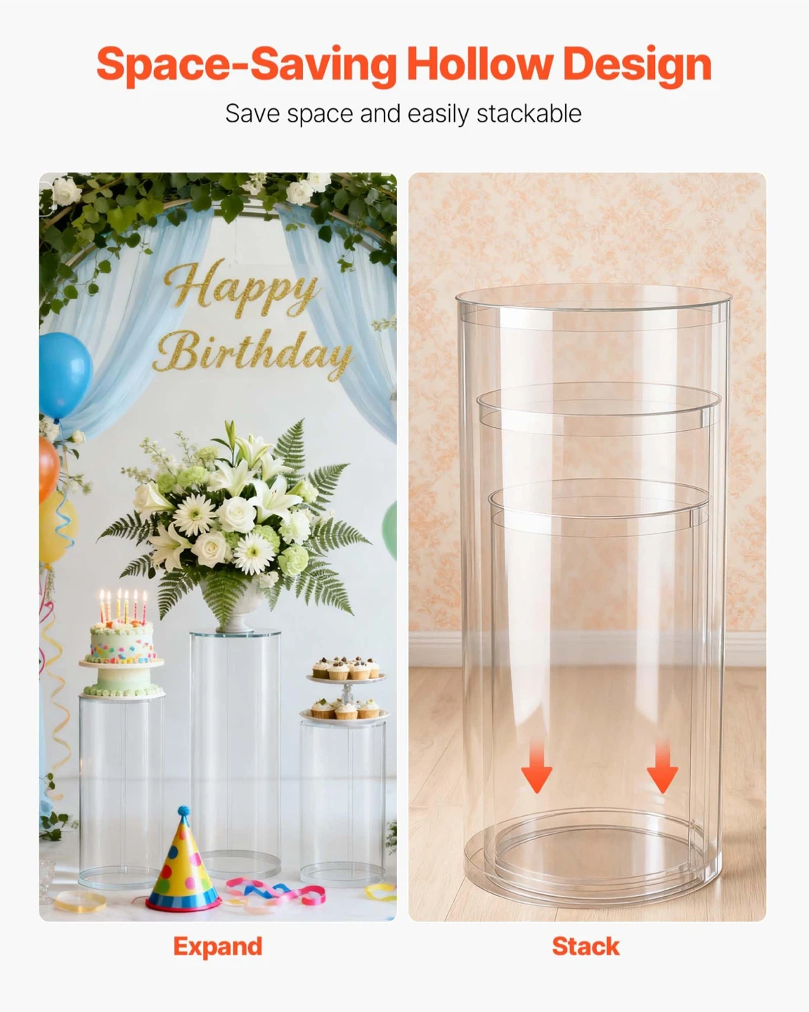 3 Pc Round Cylinder Pedestal Stands Wedding, Parties - Clear - photo 3