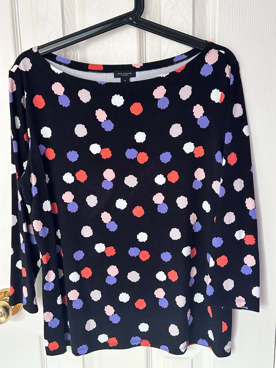 Ann Taylor Black Polka Dot Boat Neck Top - Size M