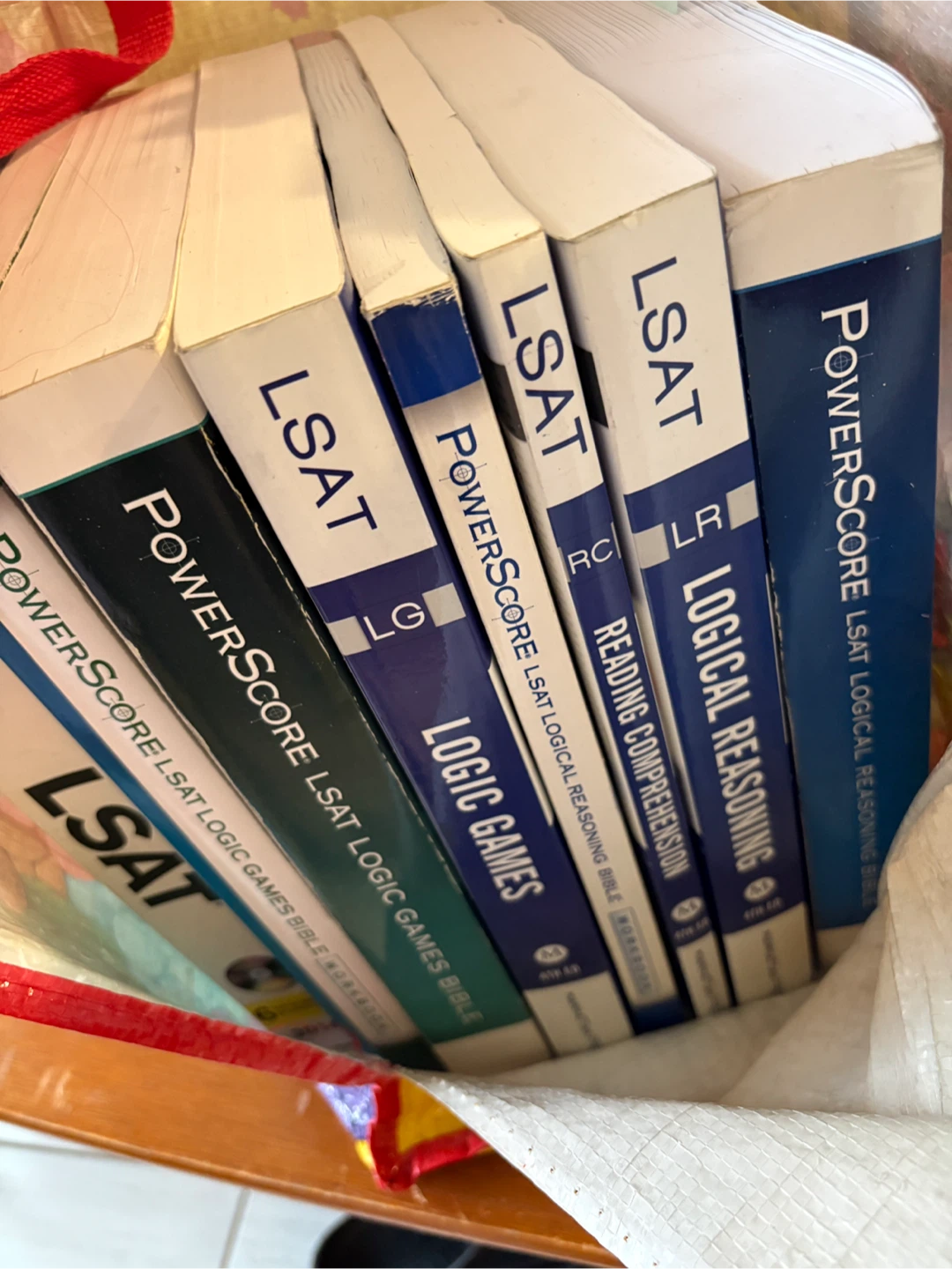 Bag of LSAT prep books