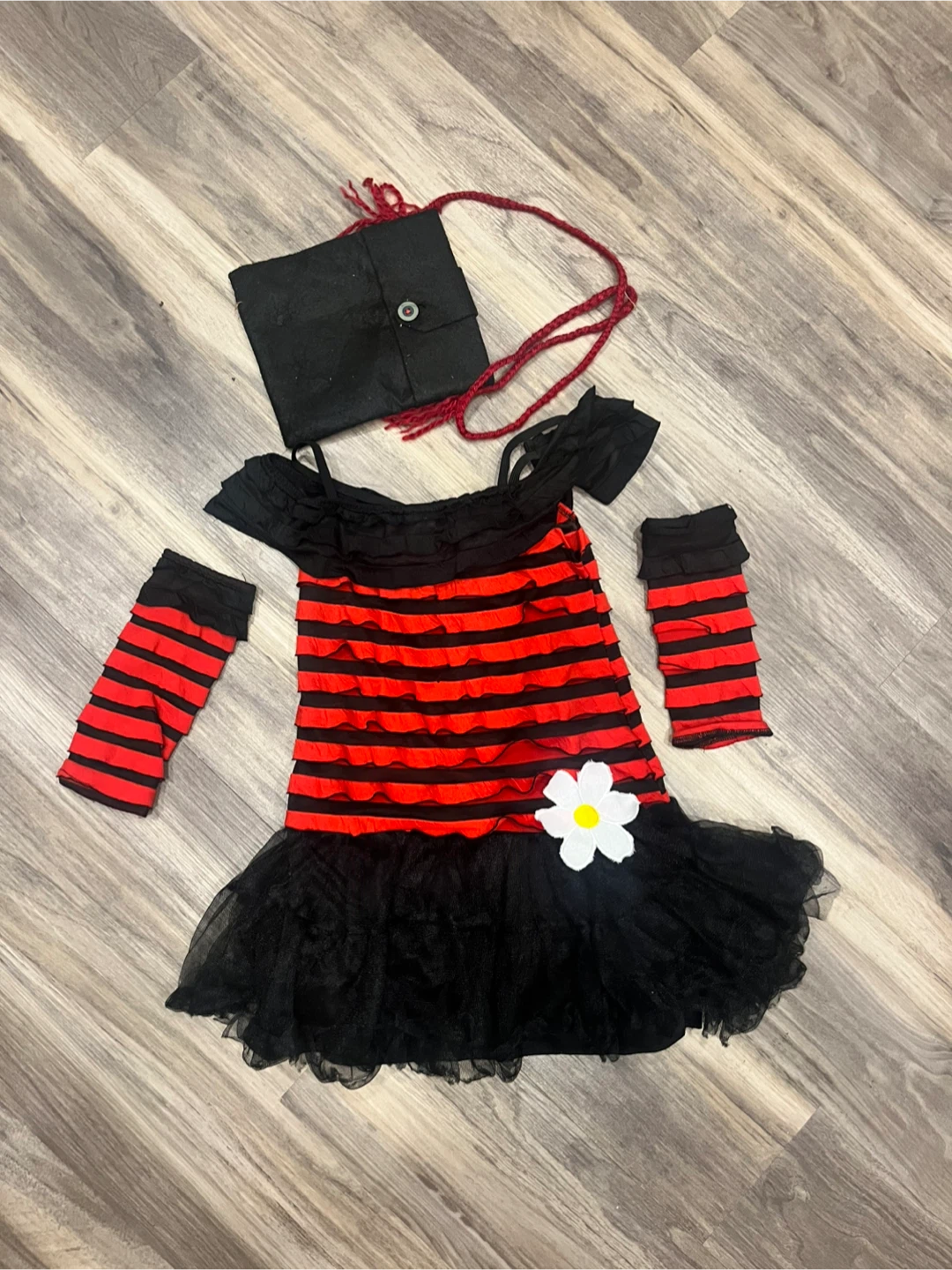 Halloween Girls Red and Black Striped Costume Set