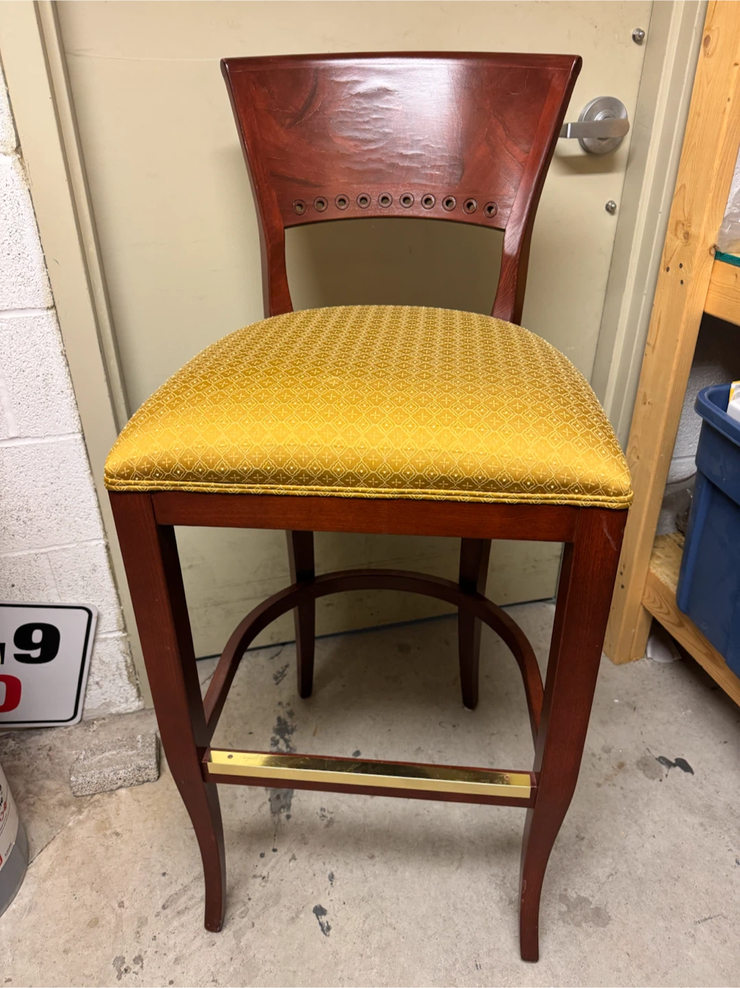 Bar Stool with Yellow Upholstery