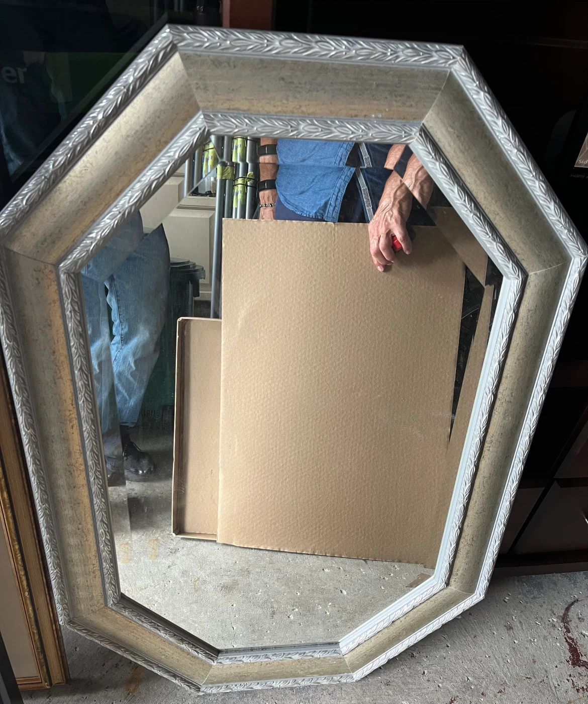 Octagonal Wall Mirror with Silver Frame