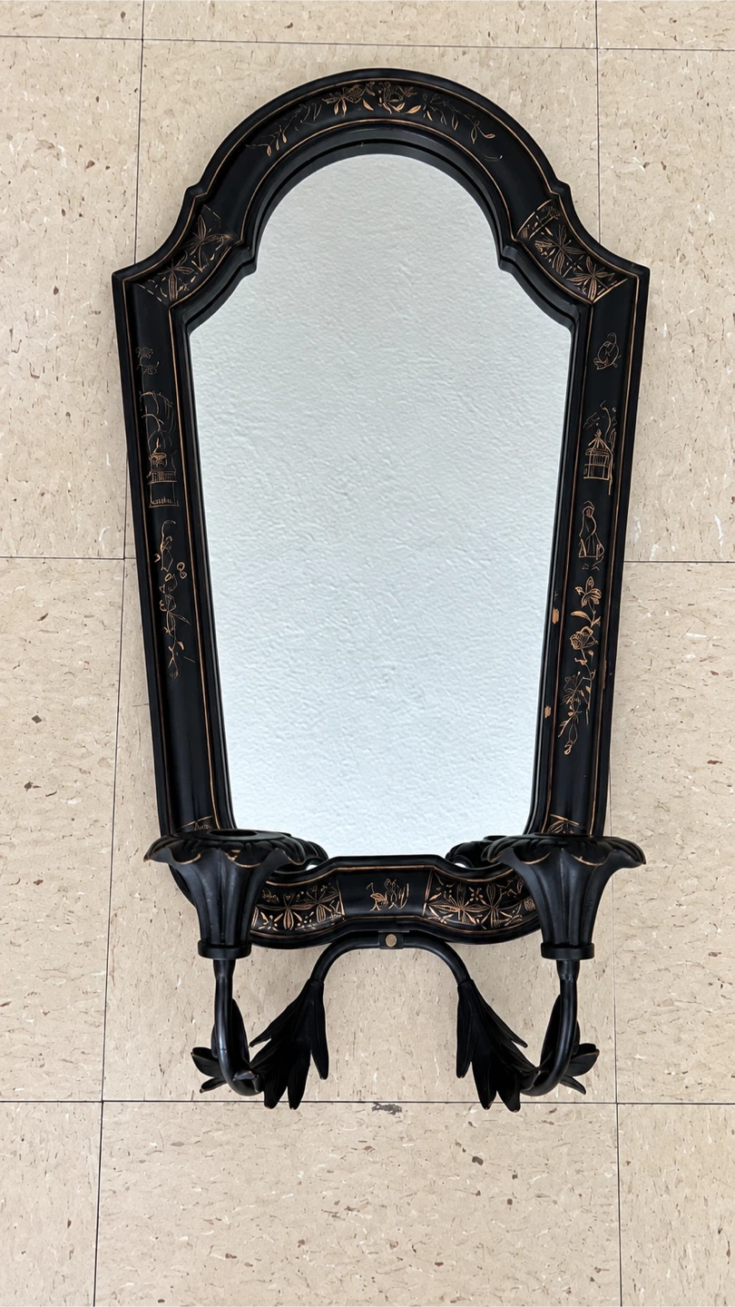 Vintage Black Wall Mirror with Candle Holders - photo 2