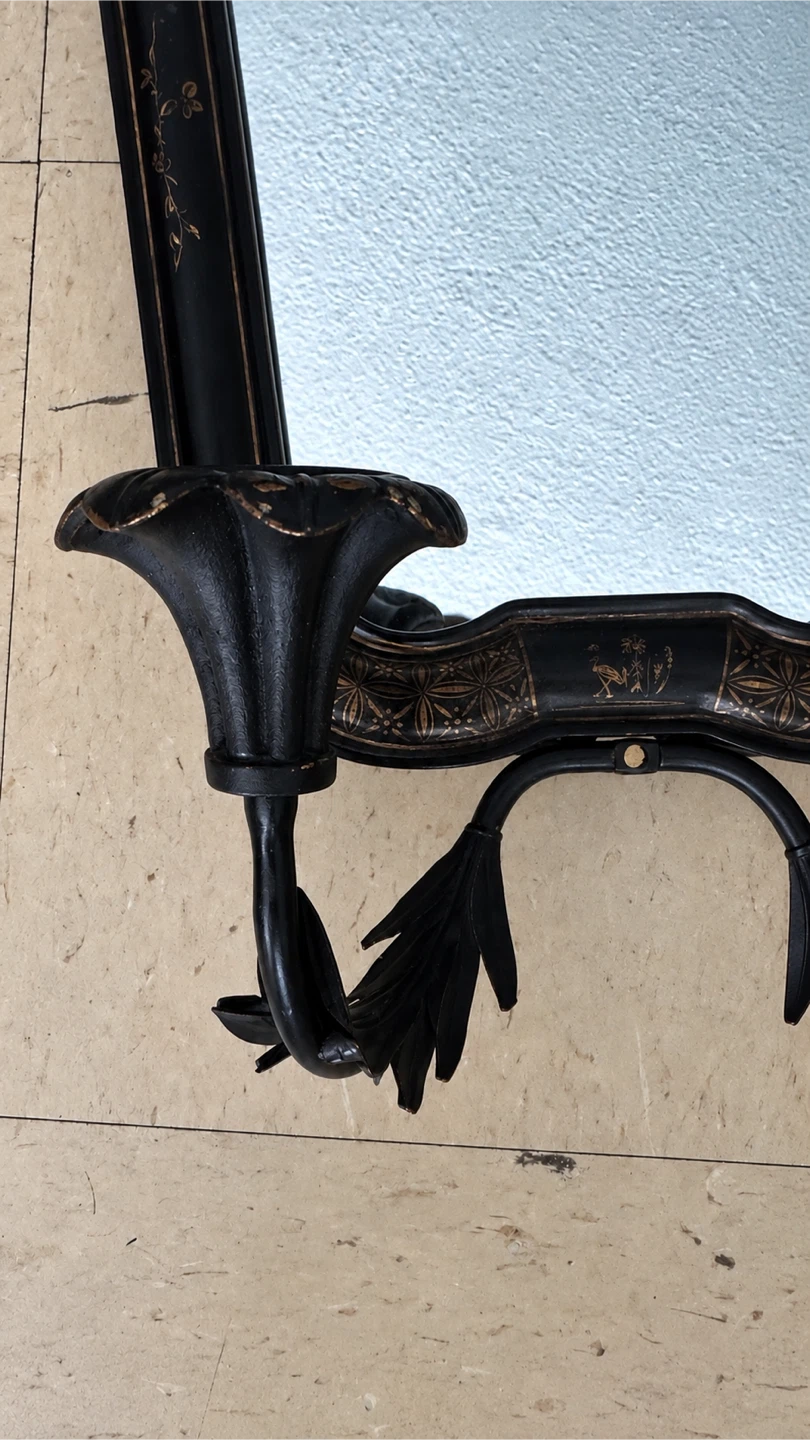 Vintage Black Wall Mirror with Candle Holders - photo 4