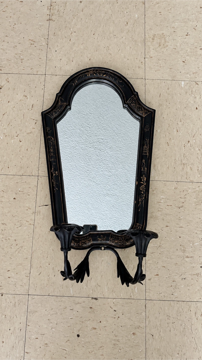 Vintage Black Wall Mirror with Candle Holders - photo 5