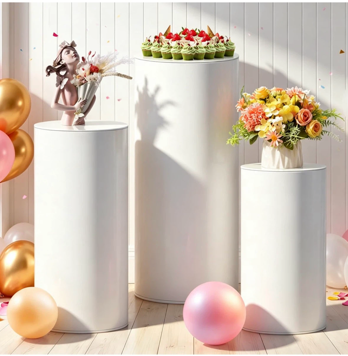 3 Pc Round Cylinder Stand For Wedding, Party - White - photo 2