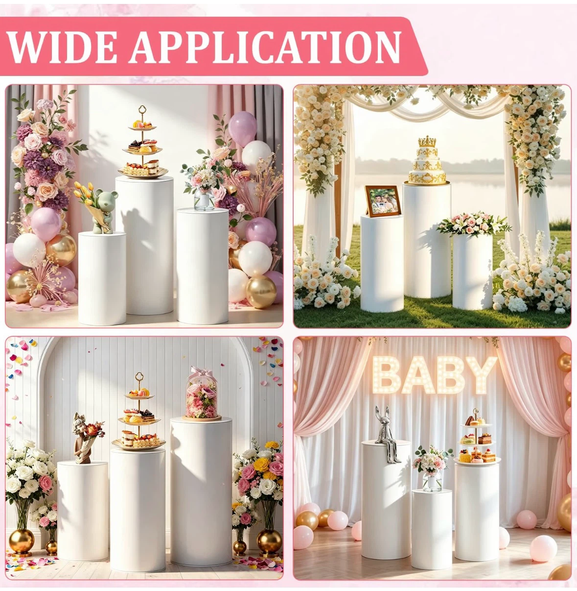 3 Pc Round Cylinder Stand For Wedding, Party - White - photo 3