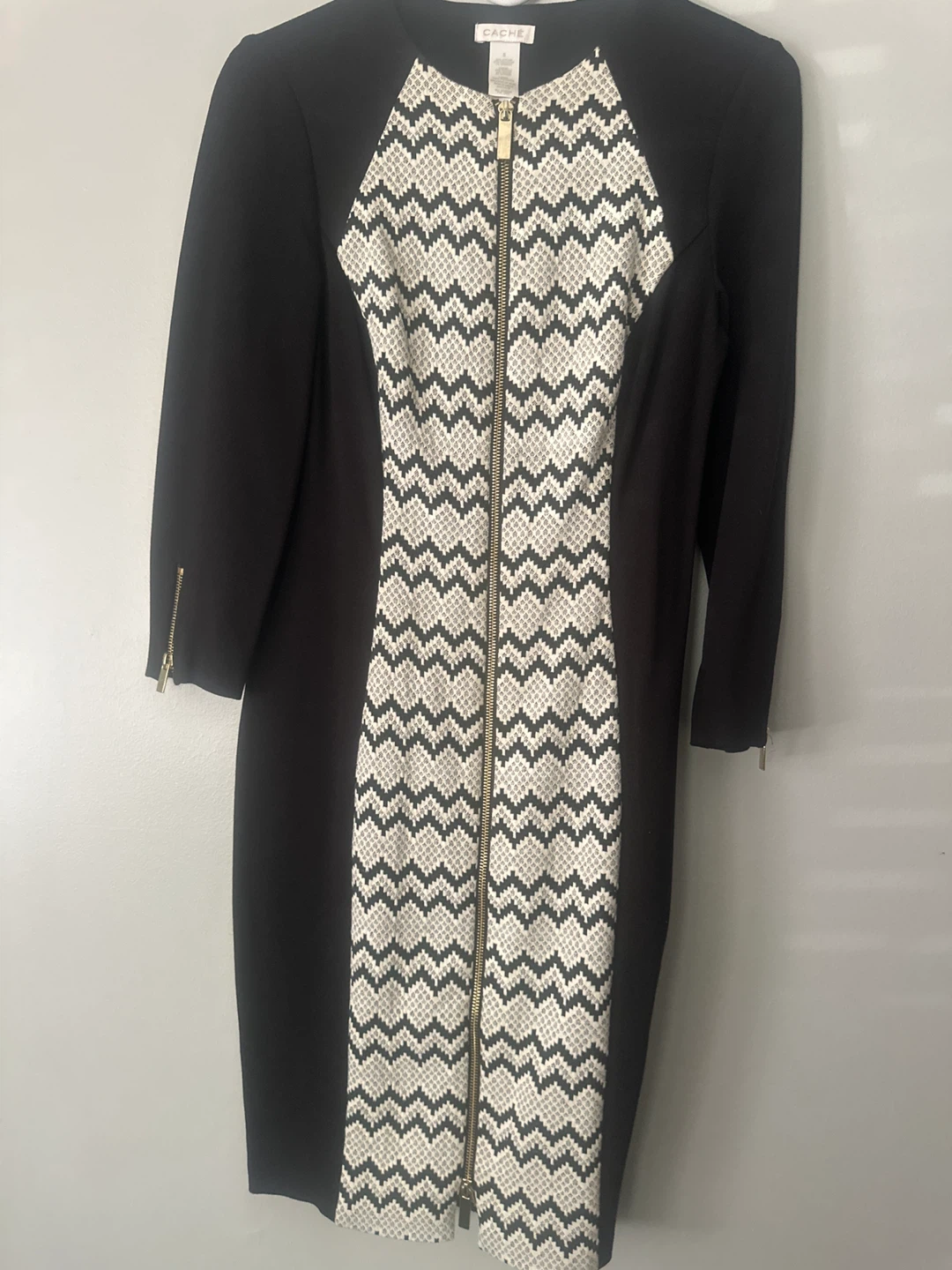 Cache Black and White Patterned Dress