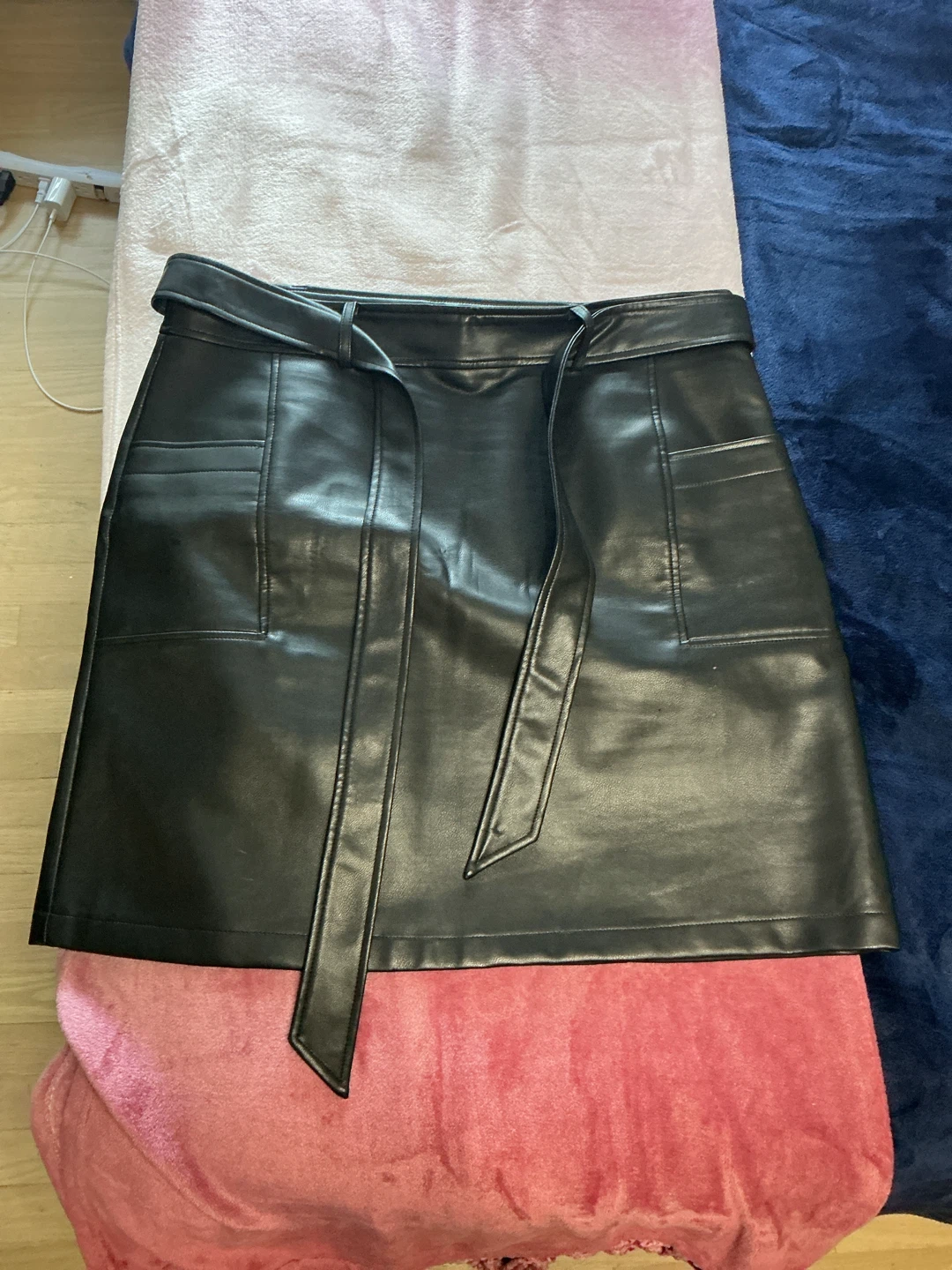 Black Faux Leather Belted Skirt - photo 2