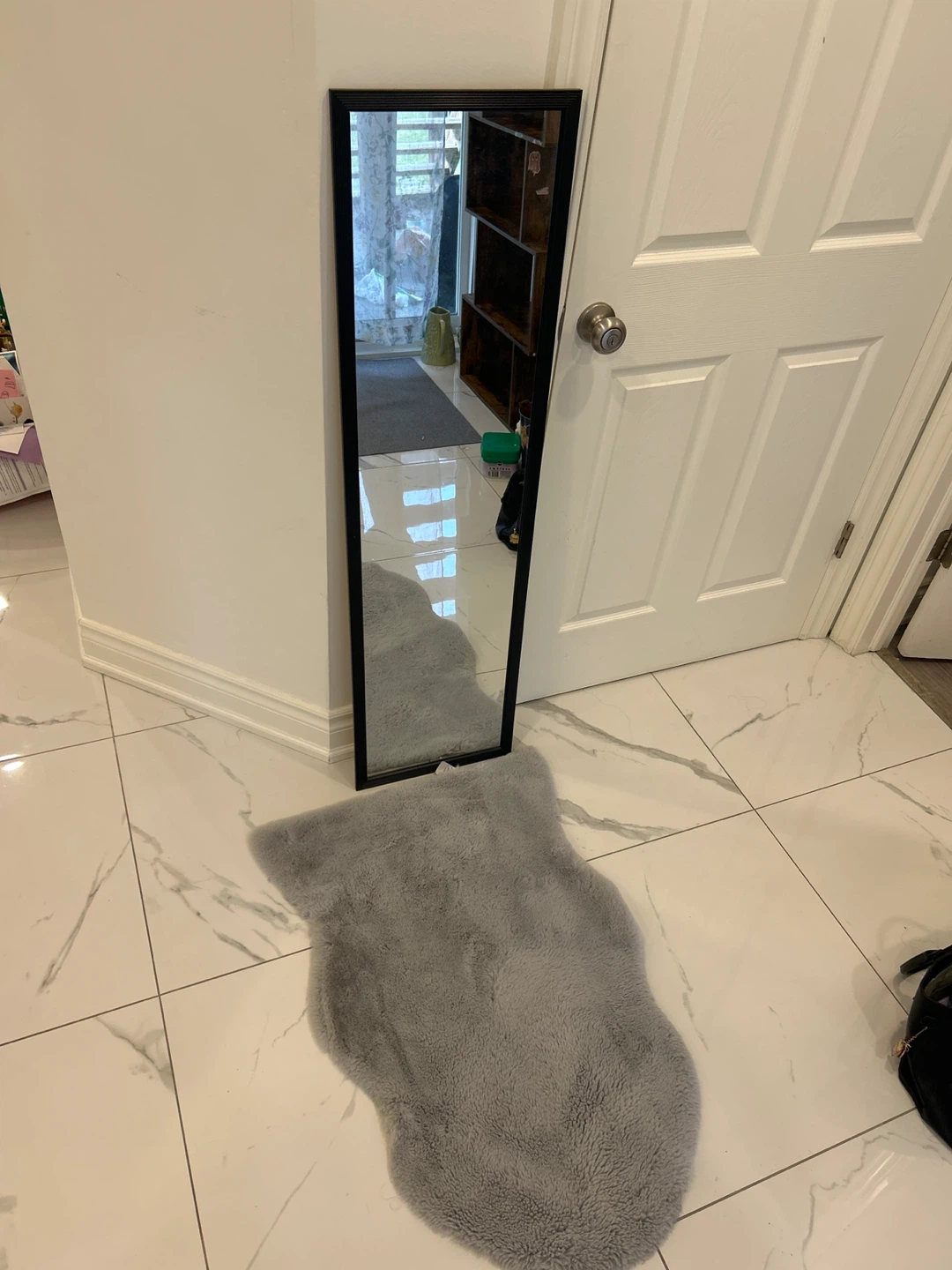 Black Framed Full Length Mirror and Rug