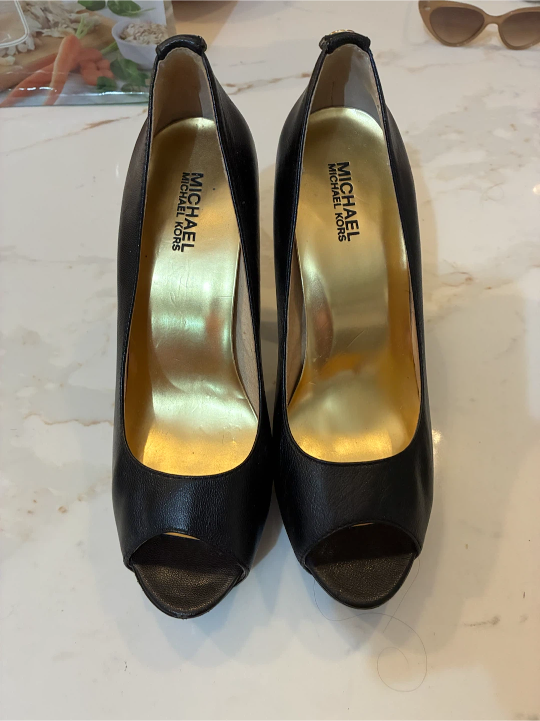 Michael Kors Black Leather Peep-Toe Heels Size 9M