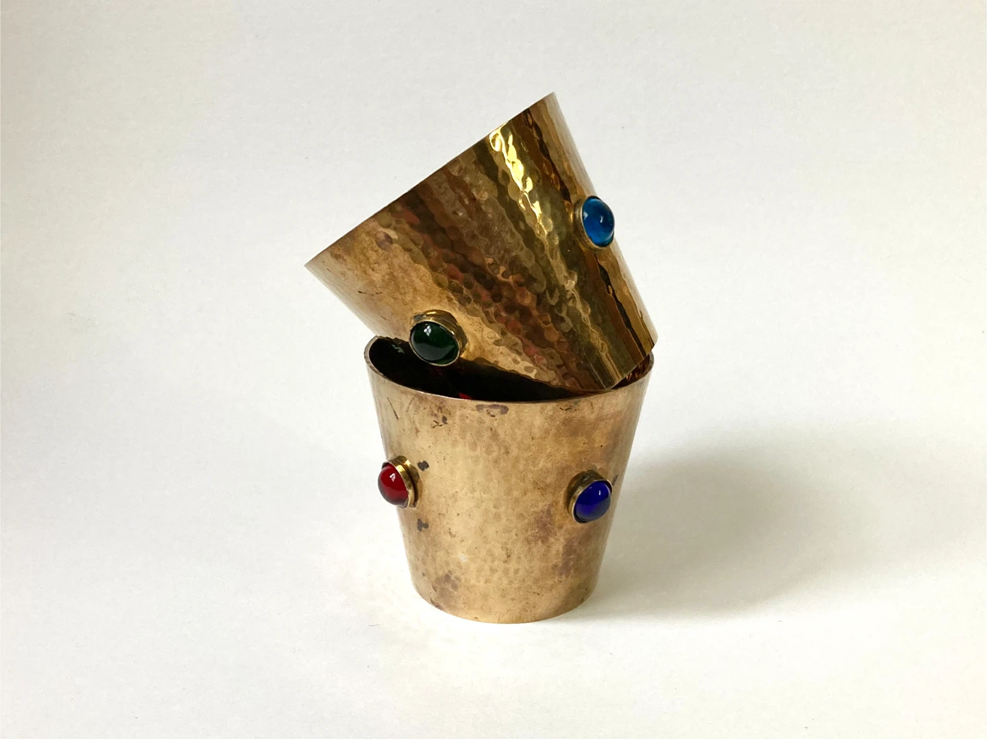 Pair of Vintage Mid-Century Jeweled Brass Cups