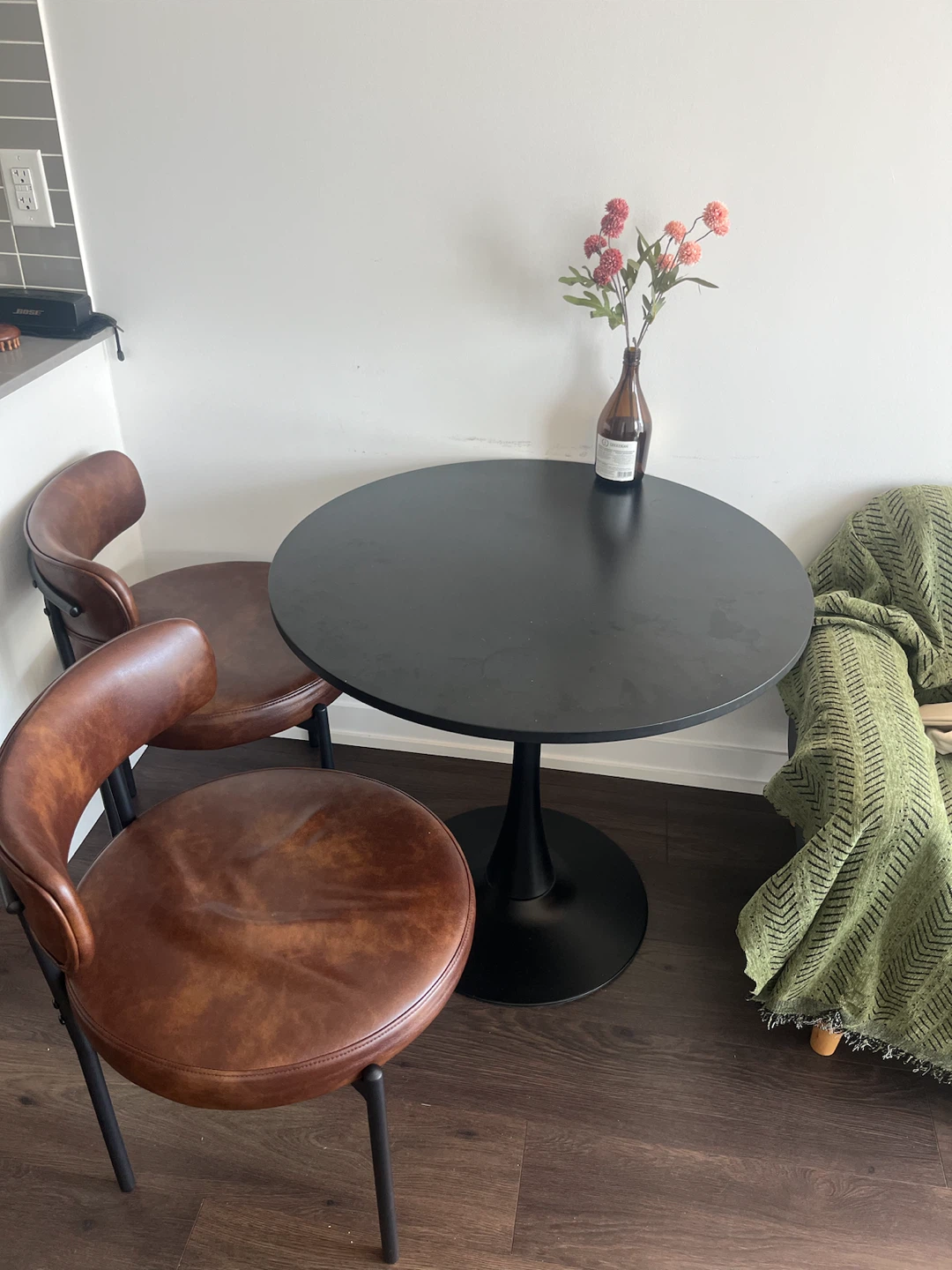 Black Round Dining Table with 2 chairs