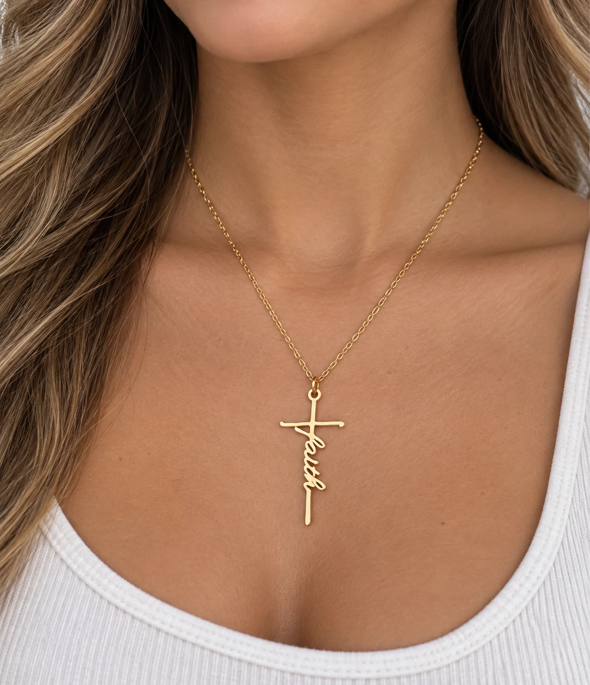 Gold Faith Cross Necklace - photo 3