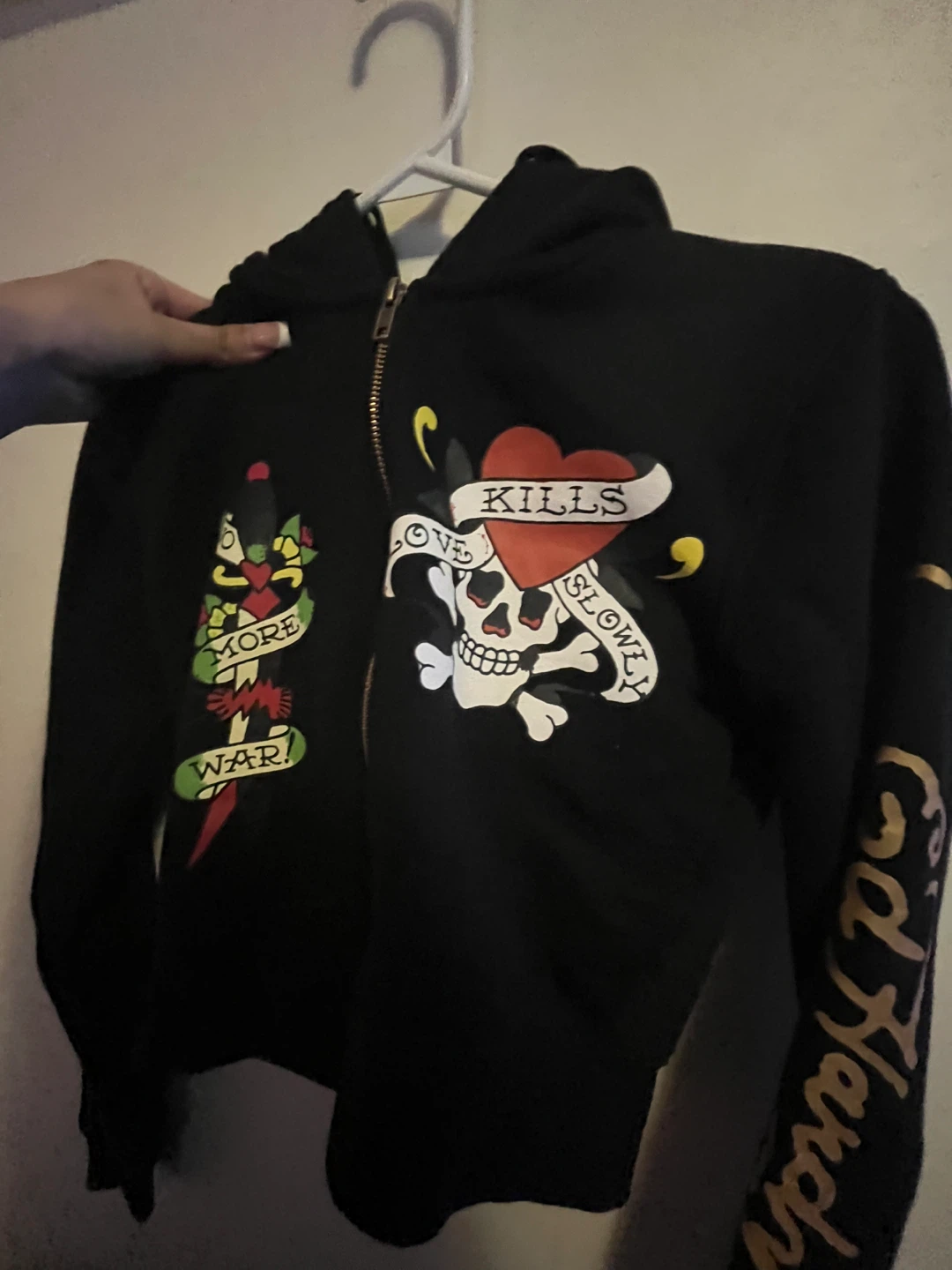 Ed Hardy Black Graphic Zip-Up Hoodie & Sweatpants Set