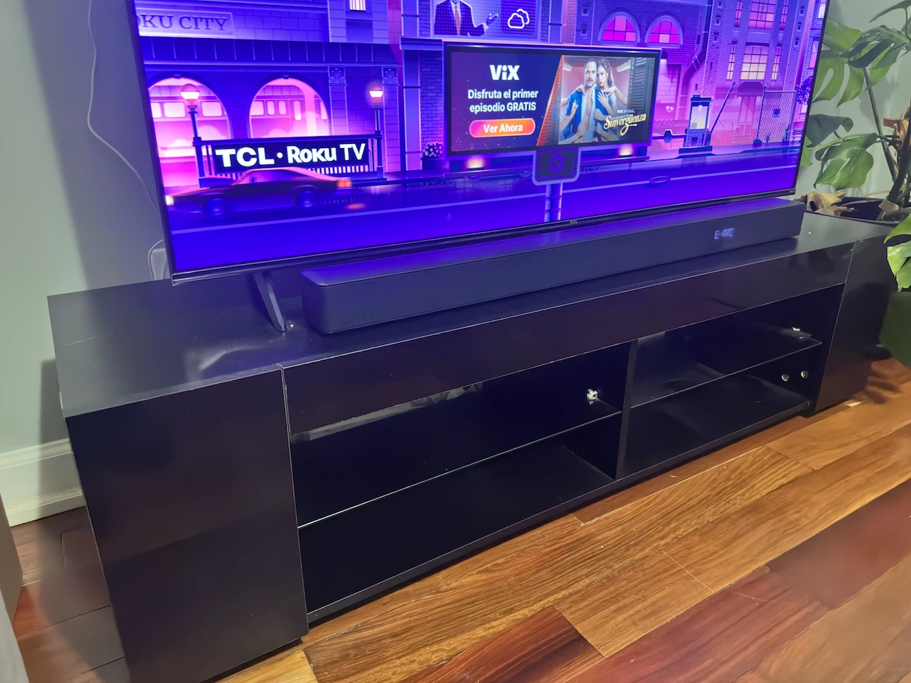 Modern Black TV Stand with LED Lighting