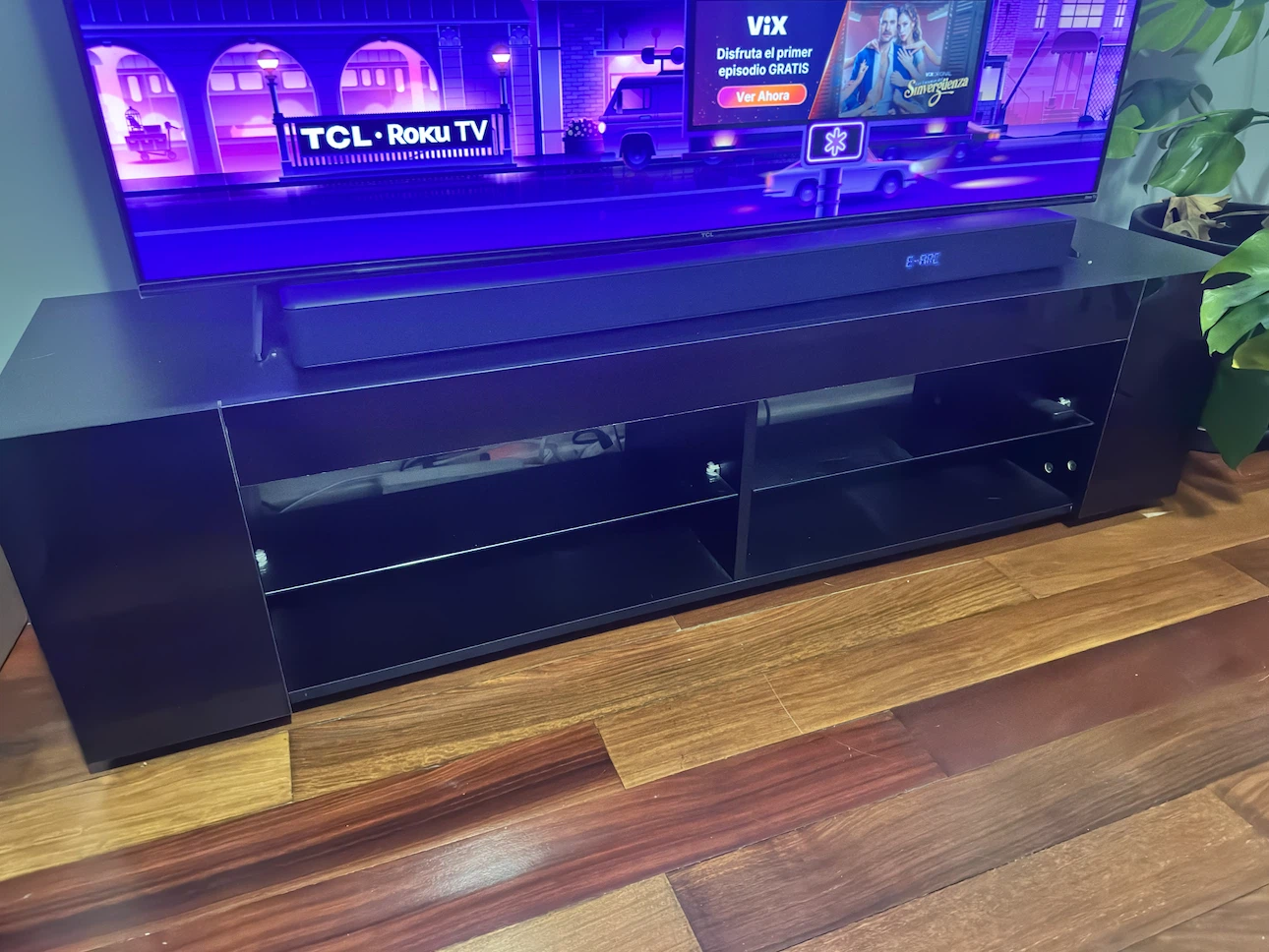 Modern Black TV Stand with LED Lighting - photo 2