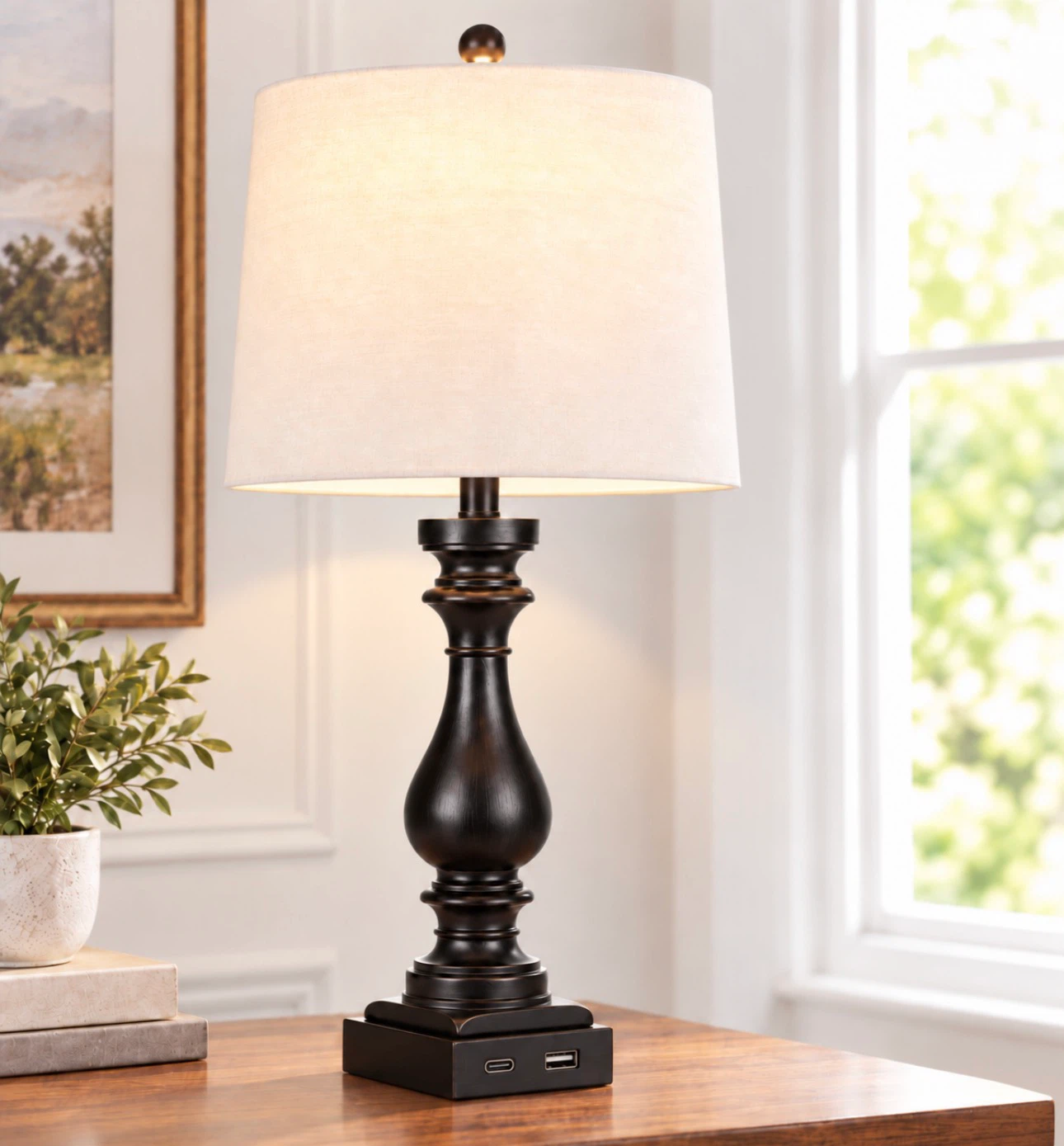 Set of 2 Table Lamps with USB Ports