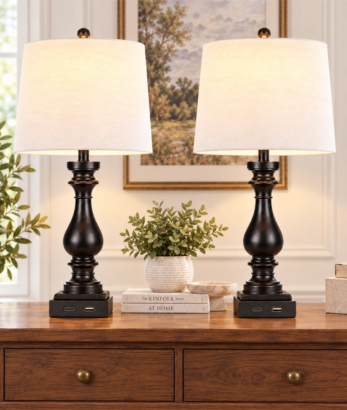 Set of 2 Table Lamps with USB Ports - photo 2