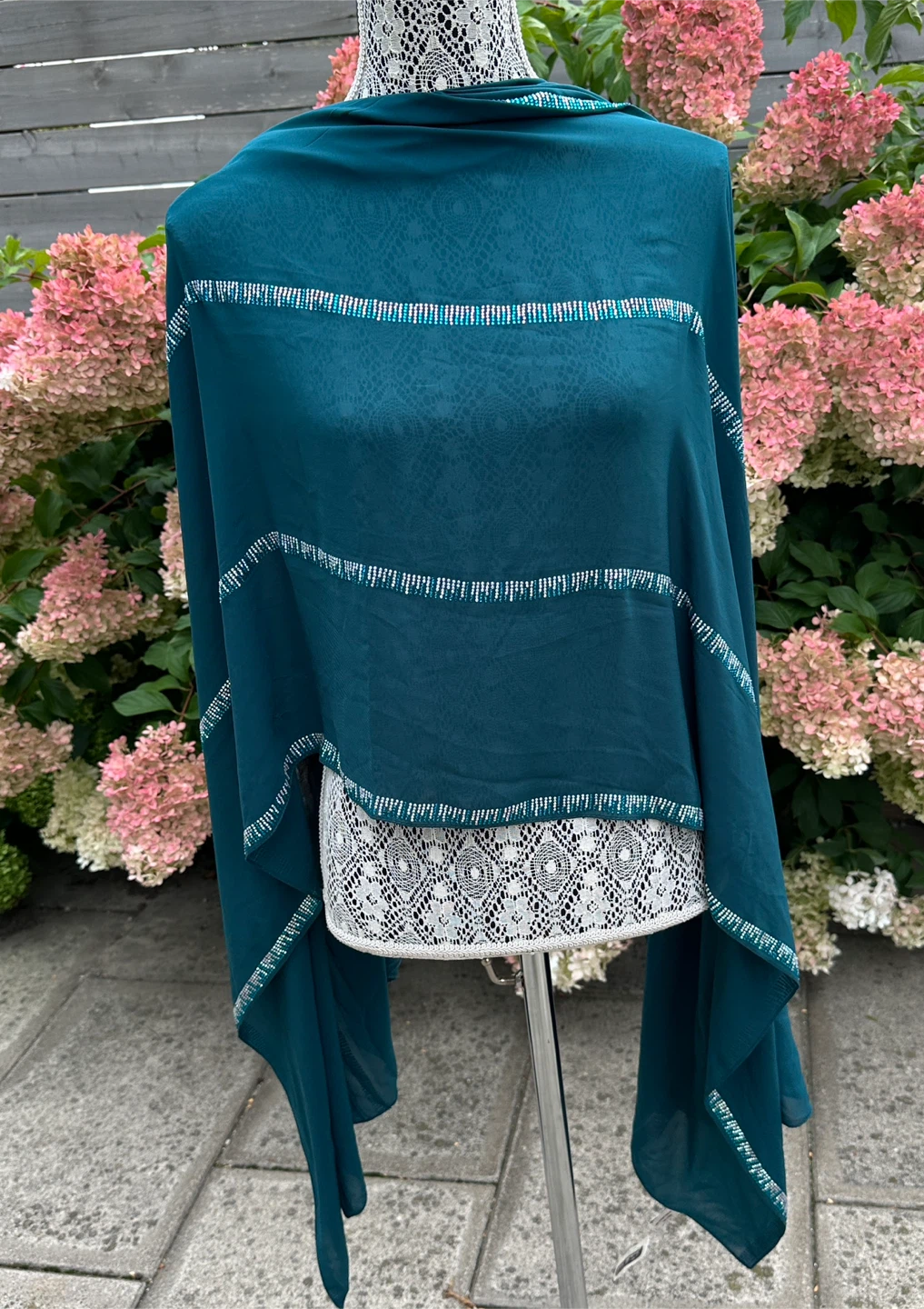 Teal Scarf with Rhinestone Embellishments
