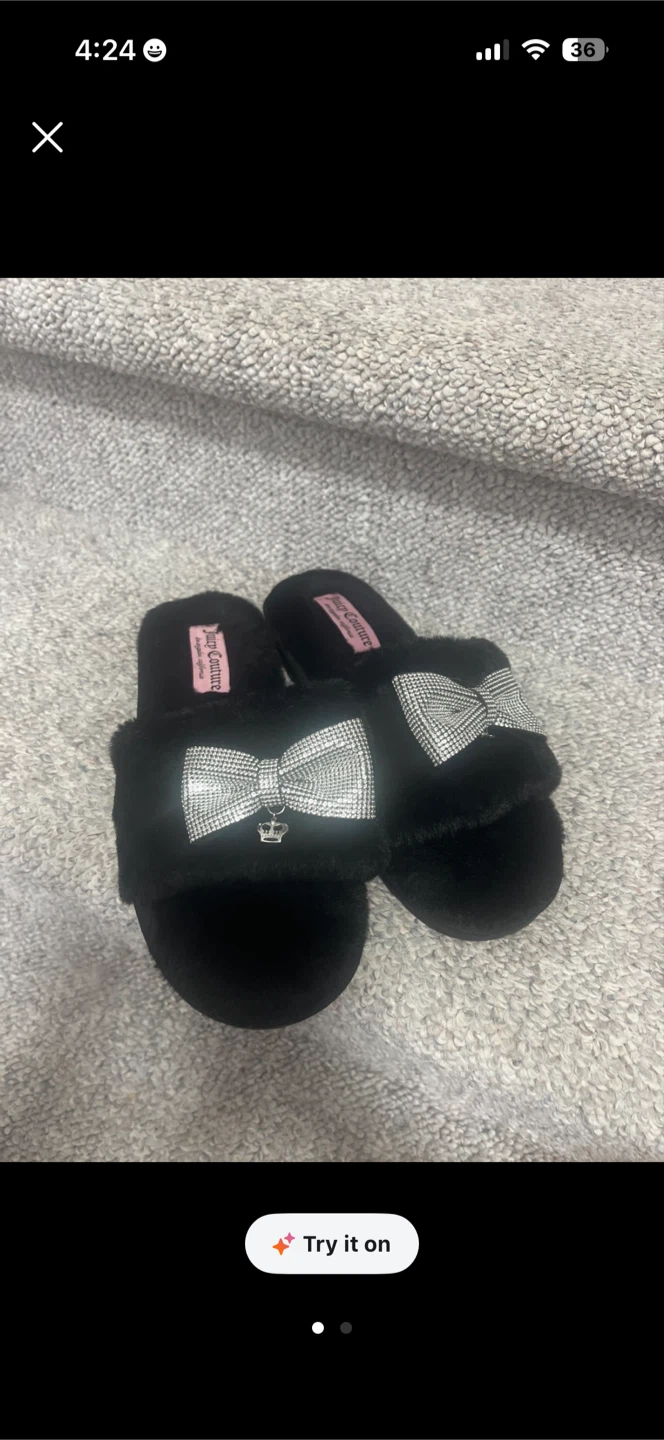 Juicy Couture Black Faux Fur Slippers