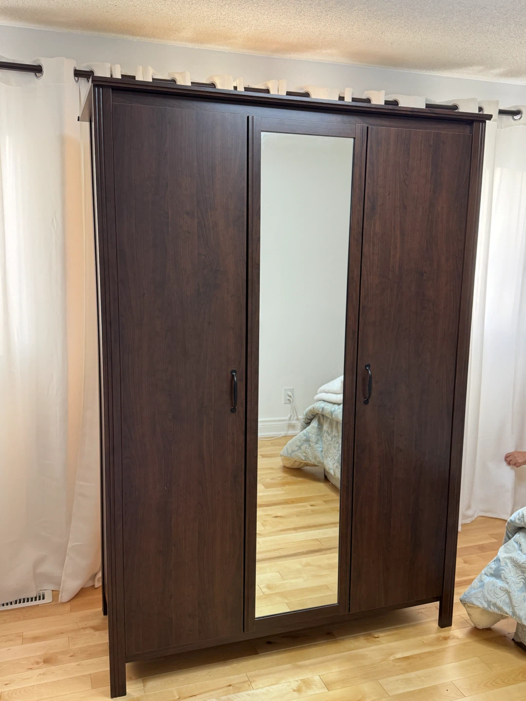 Dark Brown 3-Door Wardrobe with Mirror