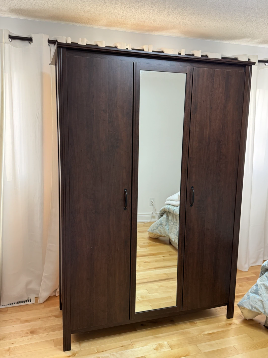 Dark Brown 3-Door Wardrobe with Mirror - photo 2