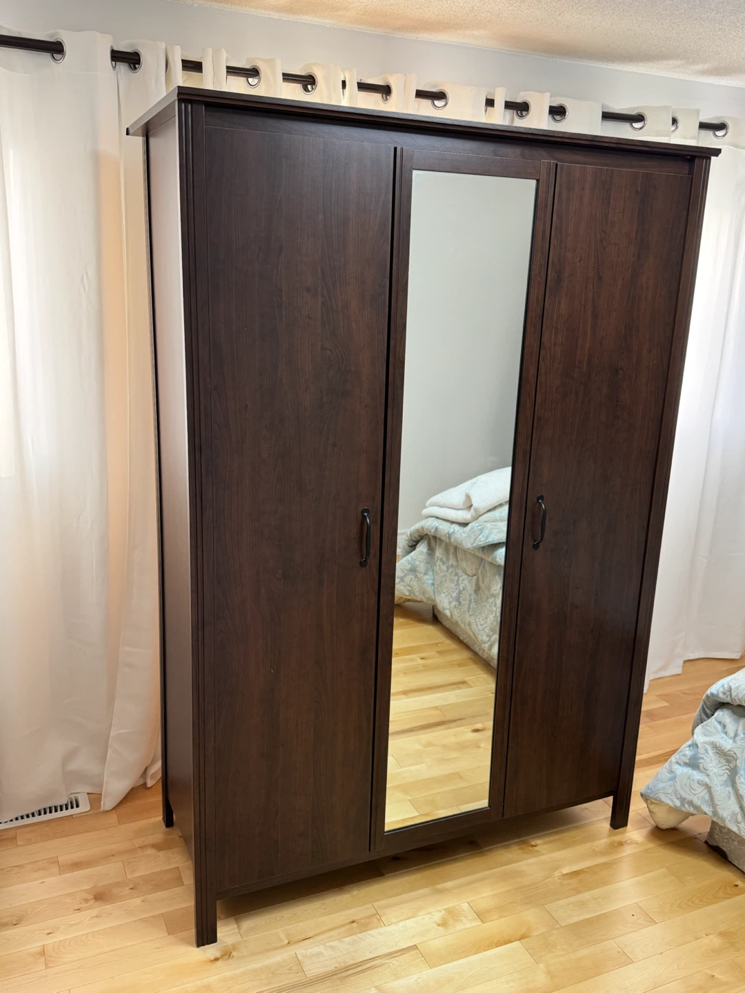 Dark Brown 3-Door Wardrobe with Mirror - photo 3
