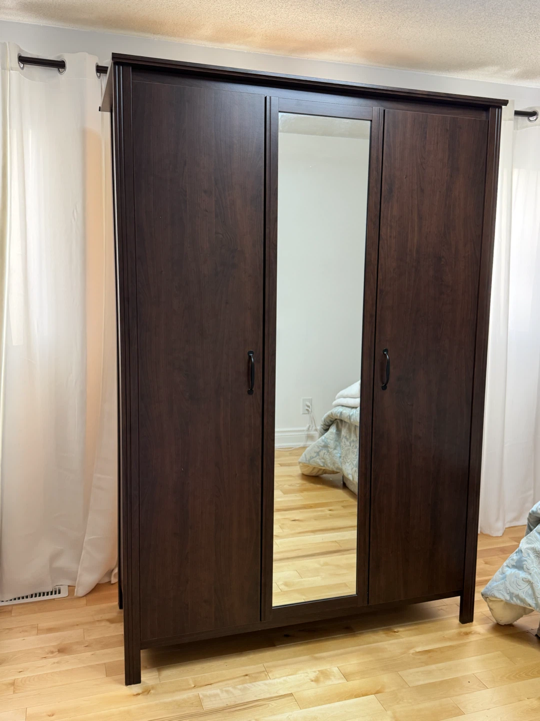 Dark Brown 3-Door Wardrobe with Mirror - photo 4