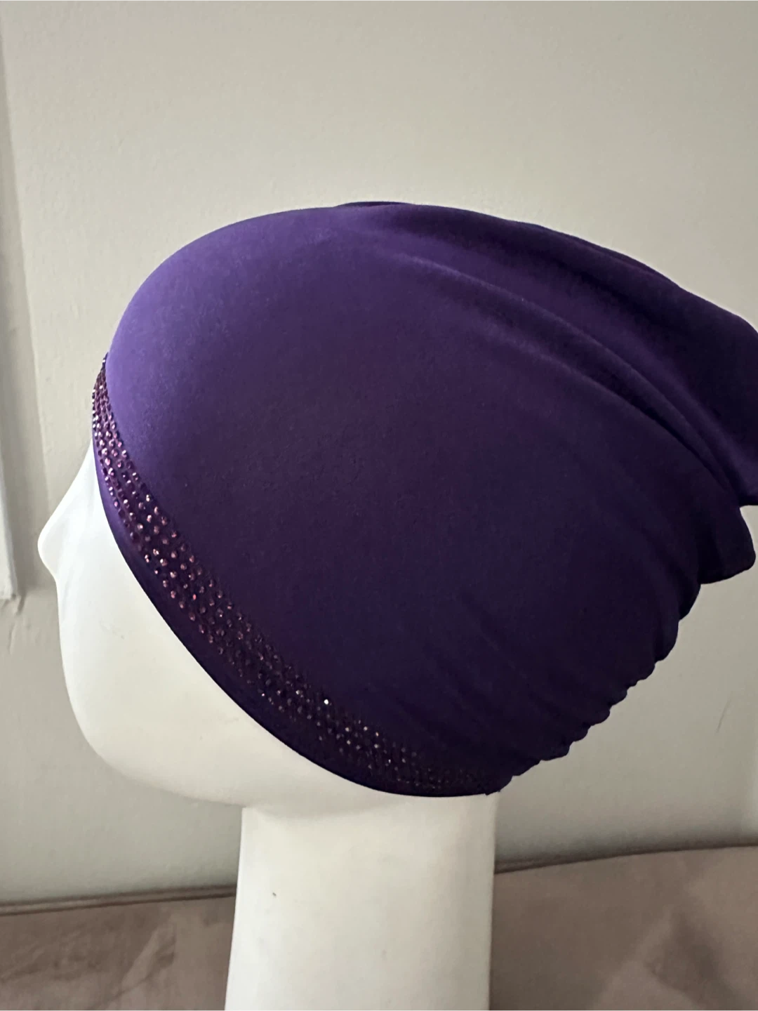 Purple Beanie with Rhinestone Band