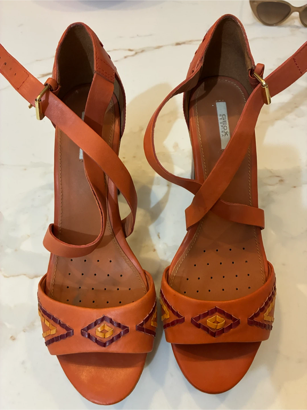Geox Respira Orange Leather Platform Sandals 9