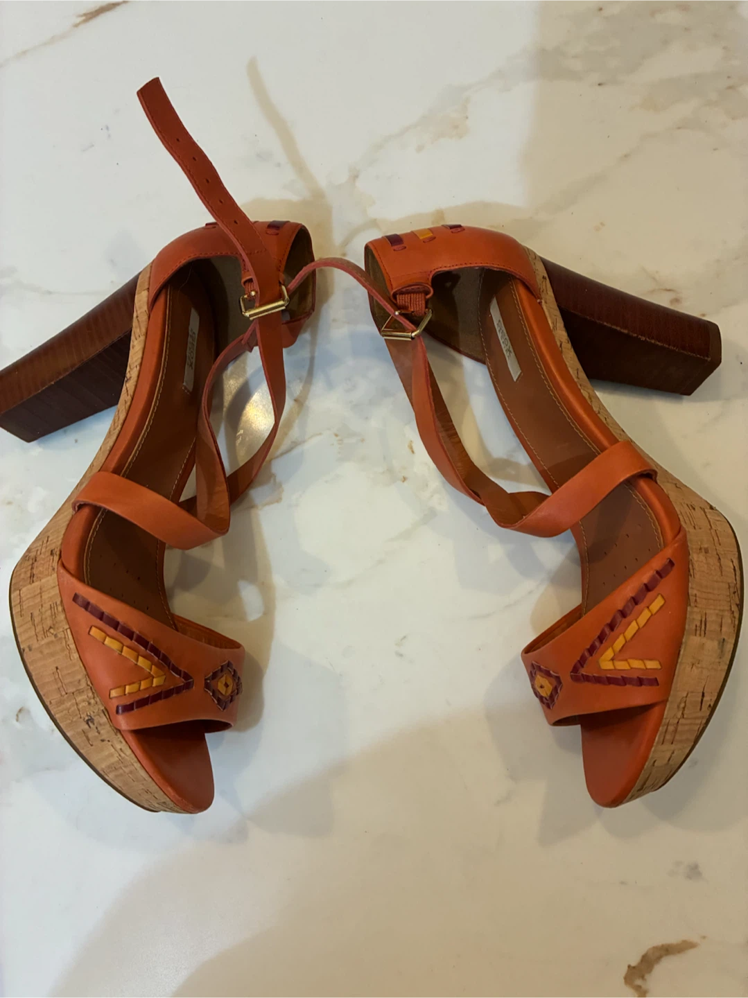 Geox Respira Orange Leather Platform Sandals 9 - photo 3