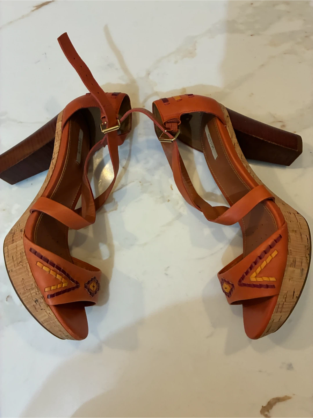Geox Respira Orange Leather Platform Sandals 9 - photo 4