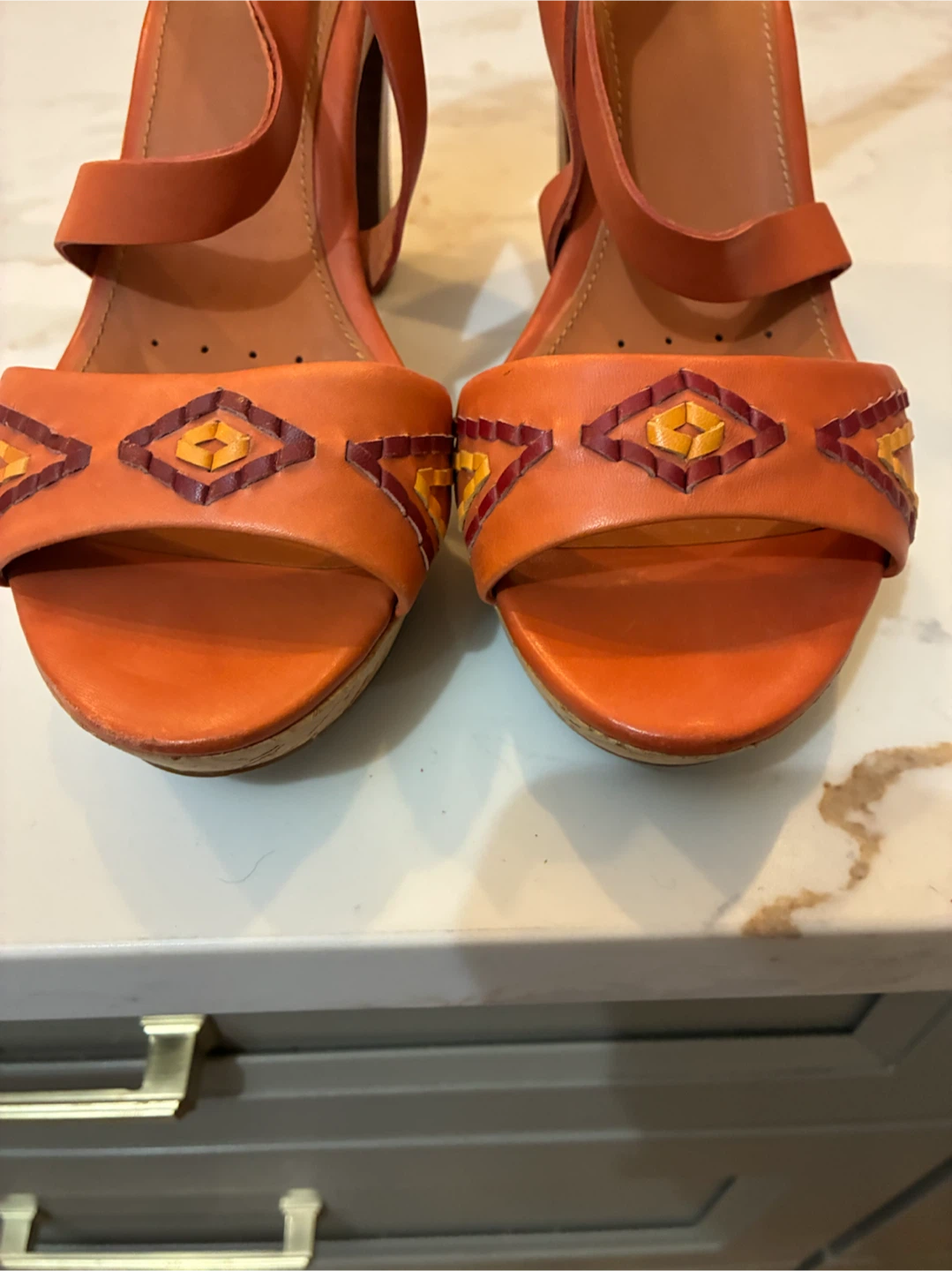 Geox Respira Orange Leather Platform Sandals 9 - photo 5