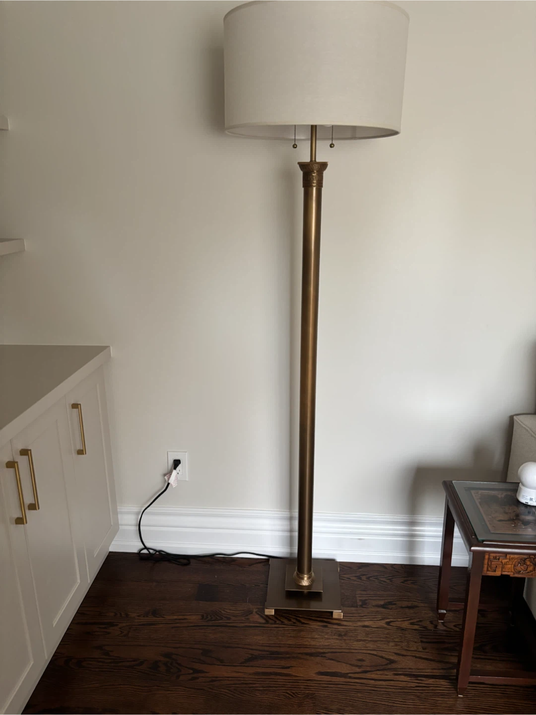 Restoration Hardware vintage brass floor lamps.